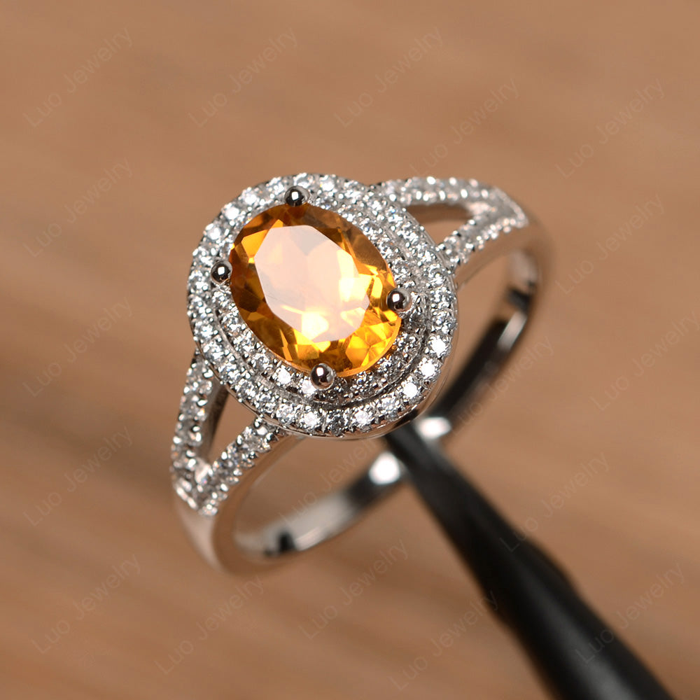 Citrine Double Halo Oval Engagement Ring - LUO Jewelry