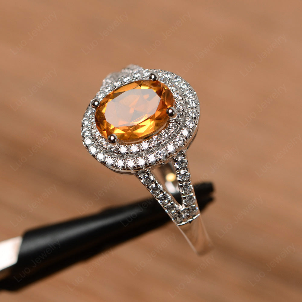 Citrine Double Halo Oval Engagement Ring - LUO Jewelry