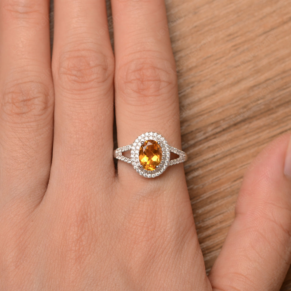 Citrine Double Halo Oval Engagement Ring - LUO Jewelry