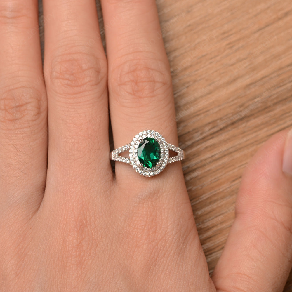 Lab Emerald Double Halo Oval Engagement Ring - LUO Jewelry
