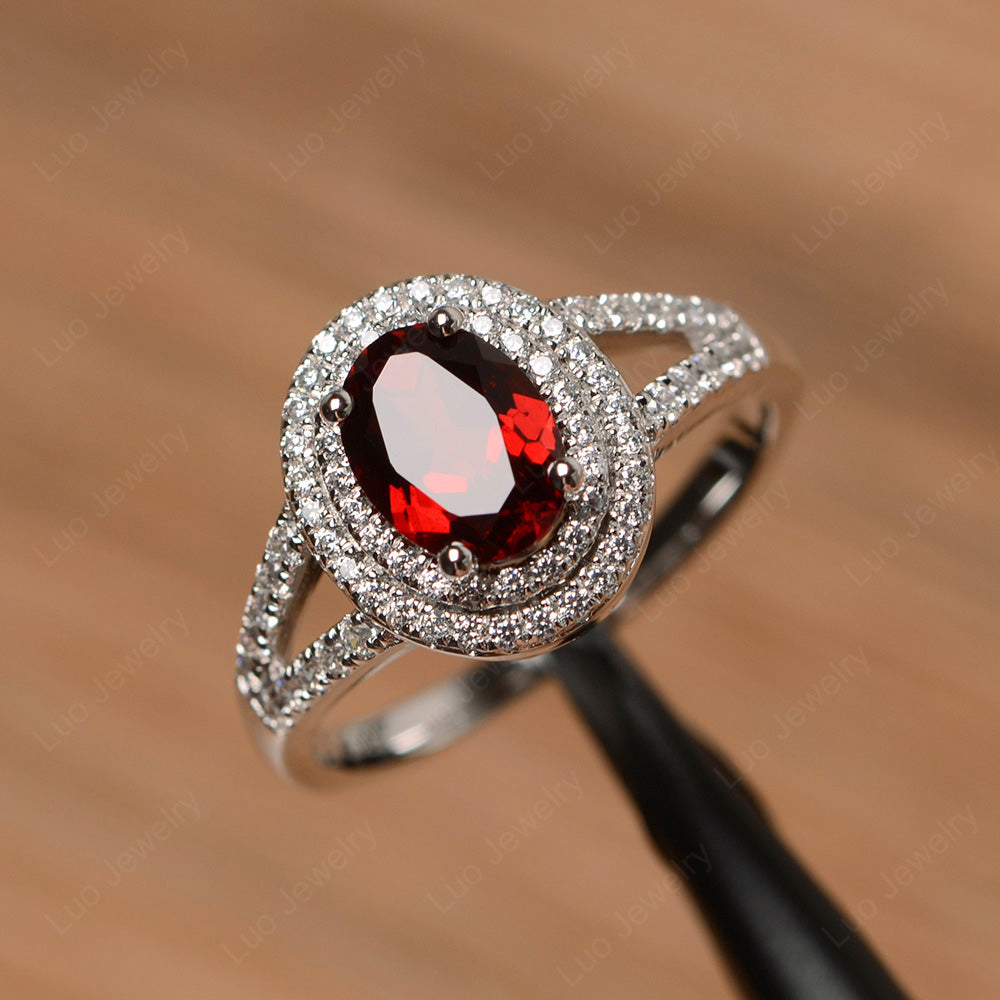 Garnet Double Halo Oval Engagement Ring - LUO Jewelry