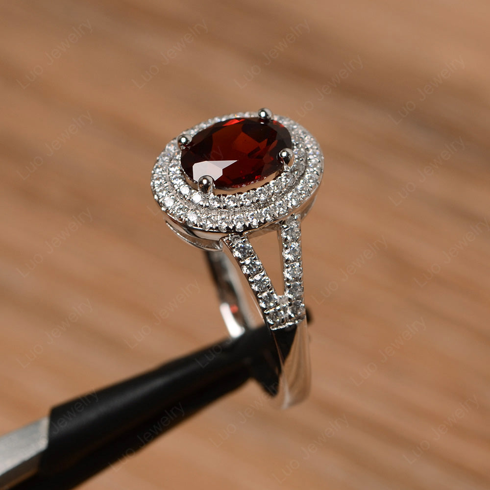 Garnet Double Halo Oval Engagement Ring - LUO Jewelry