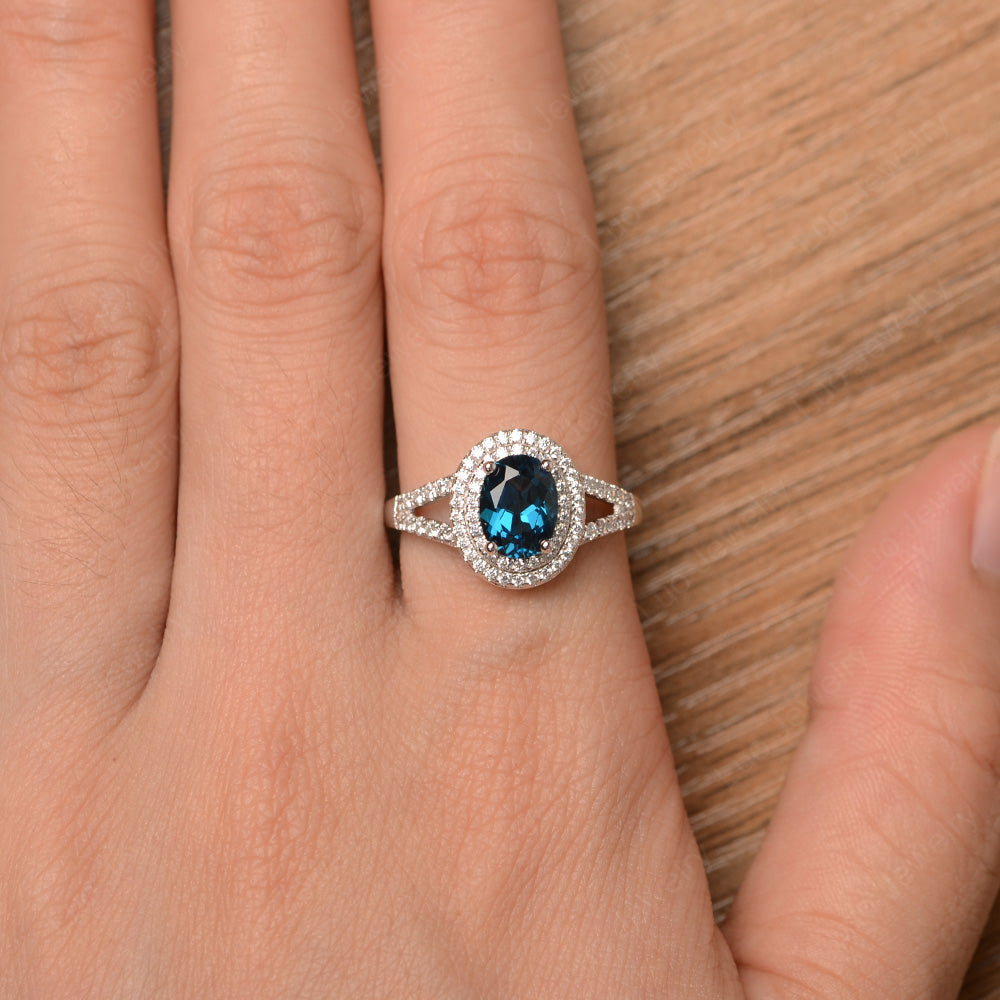 London Blue Topaz Double Halo Oval Engagement Ring - LUO Jewelry
