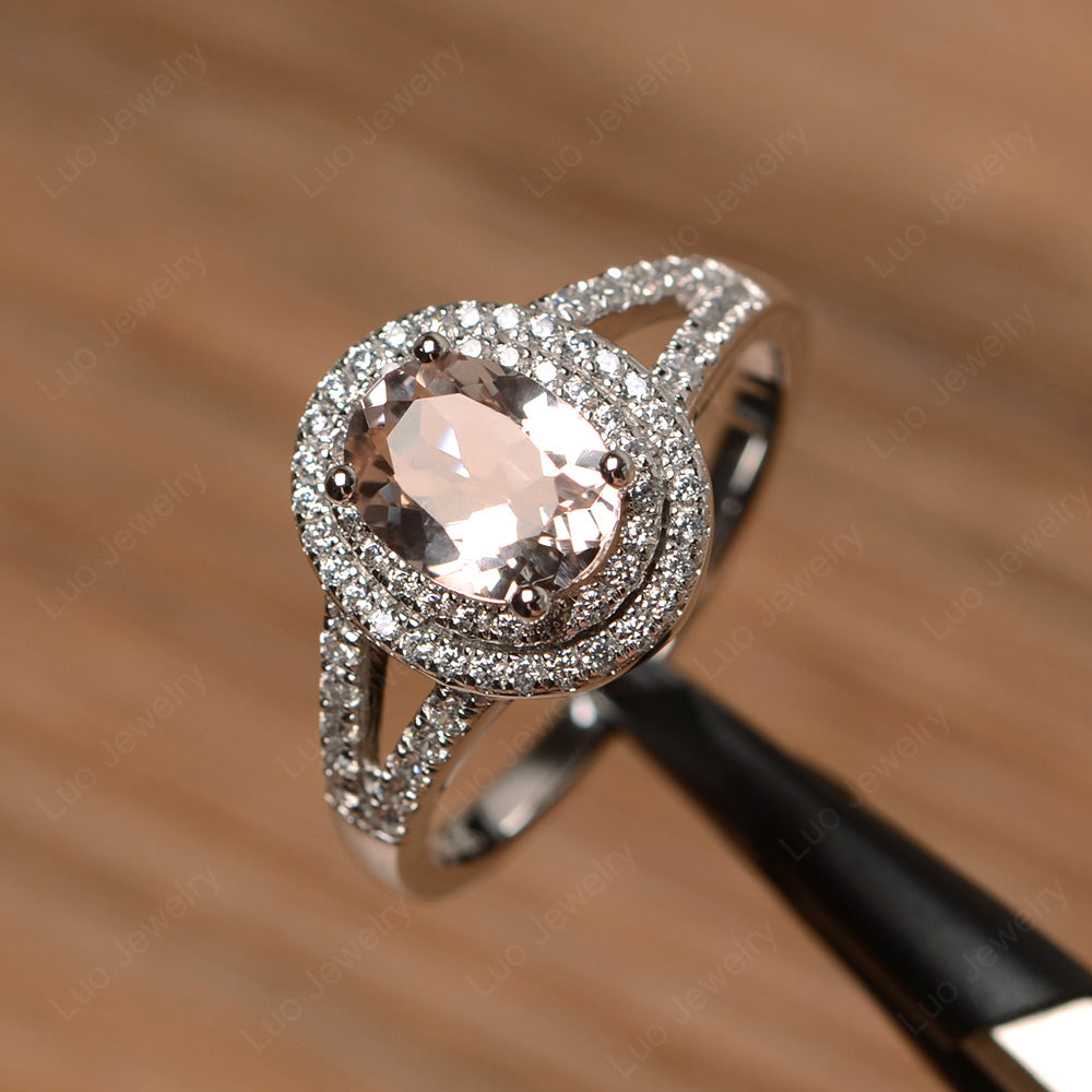 Morganite Double Halo Oval Engagement Ring - LUO Jewelry