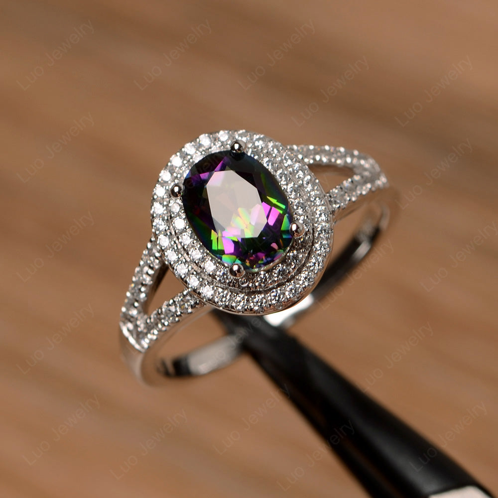 Mystic Topaz Double Halo Oval Engagement Ring - LUO Jewelry