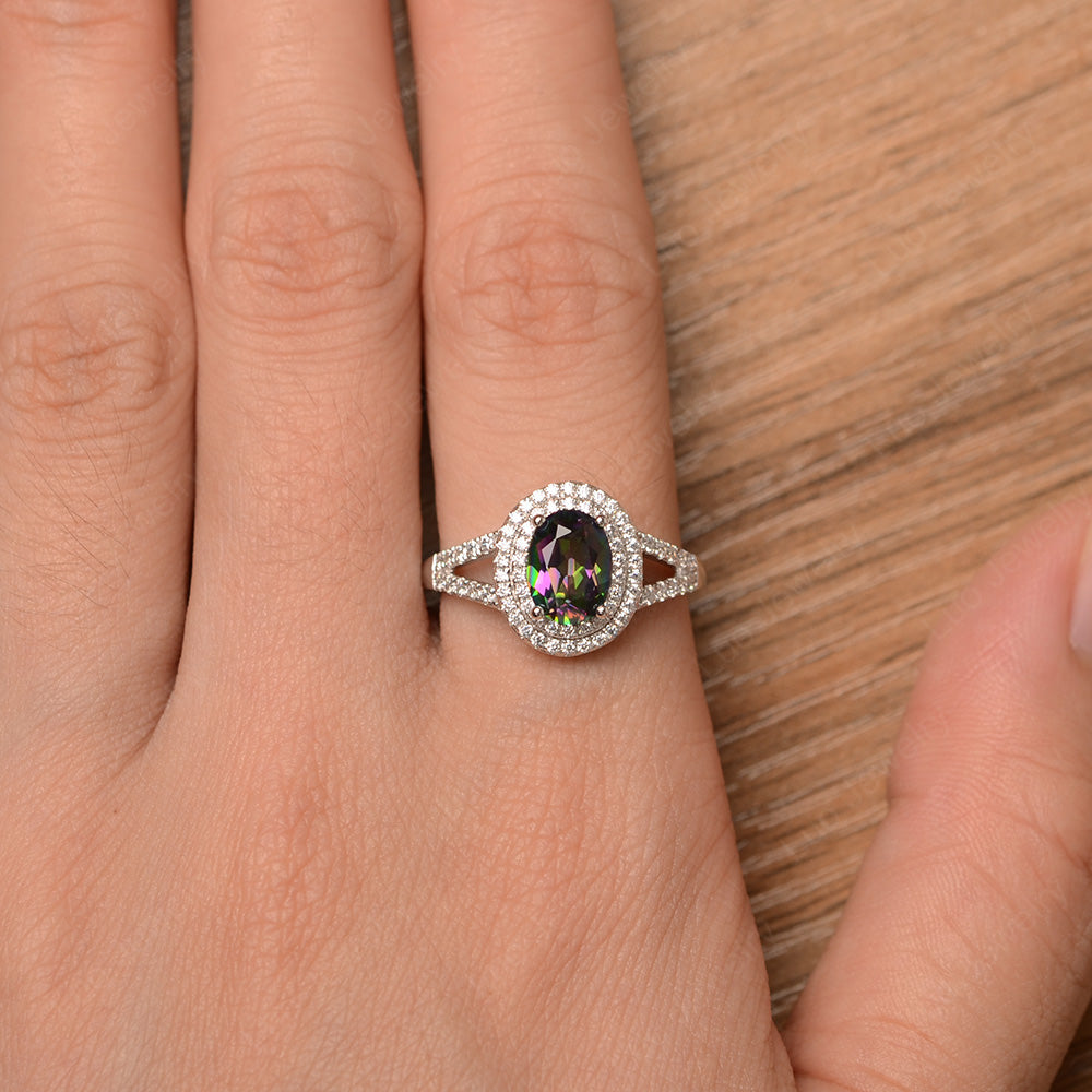 Mystic Topaz Double Halo Oval Engagement Ring - LUO Jewelry