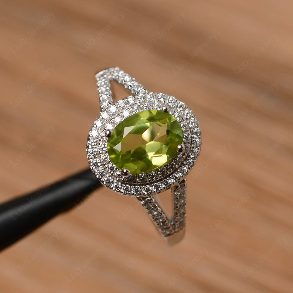 Peridot Double Halo Oval Engagement Ring - LUO Jewelry