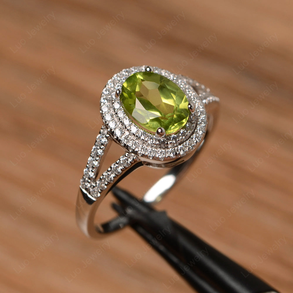 Peridot Double Halo Oval Engagement Ring - LUO Jewelry