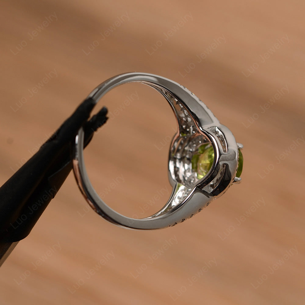 Peridot Double Halo Oval Engagement Ring - LUO Jewelry