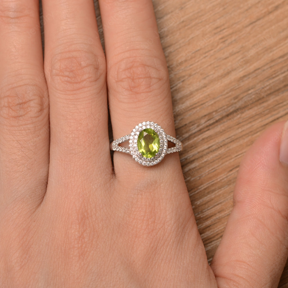 Peridot Double Halo Oval Engagement Ring - LUO Jewelry