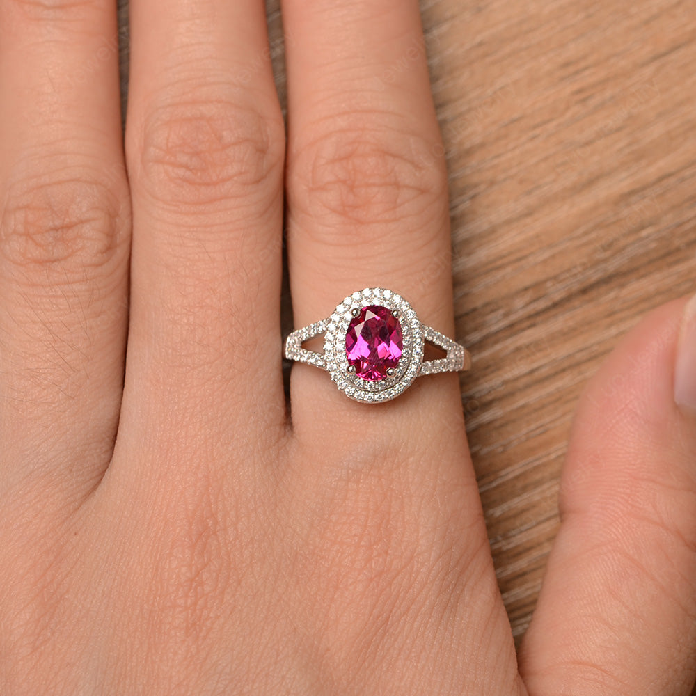 Ruby Double Halo Oval Engagement Ring - LUO Jewelry