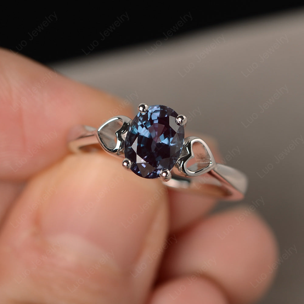 Oval Cut Solitaire Alexandrite Wedding Ring - LUO Jewelry