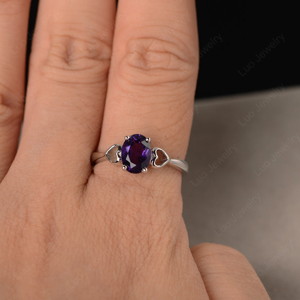 Oval Cut Solitaire Amethyst Wedding Ring - LUO Jewelry