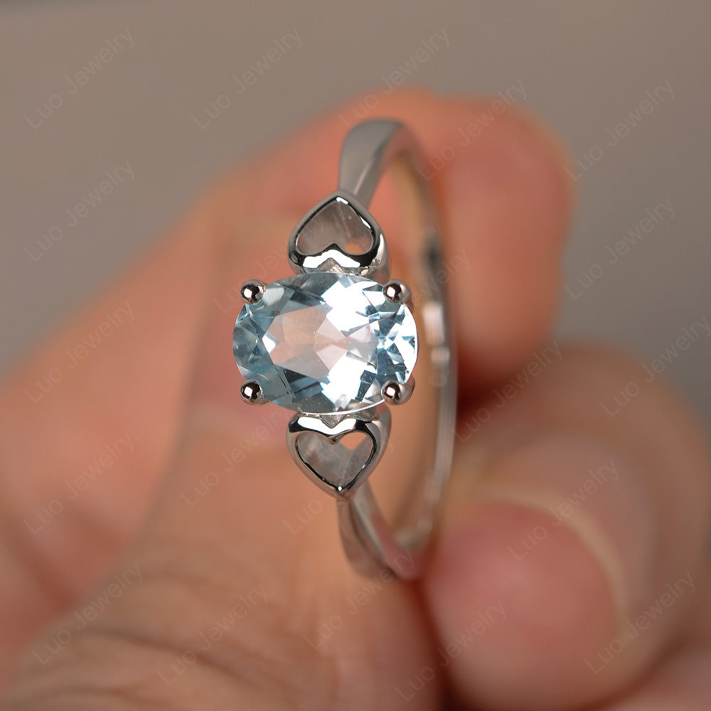 Oval Cut Solitaire Aquamarine Wedding Ring - LUO Jewelry