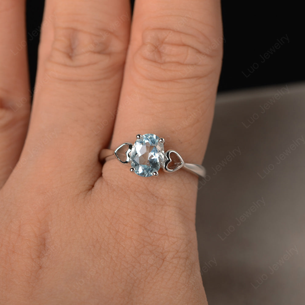 Oval Cut Solitaire Aquamarine Wedding Ring - LUO Jewelry