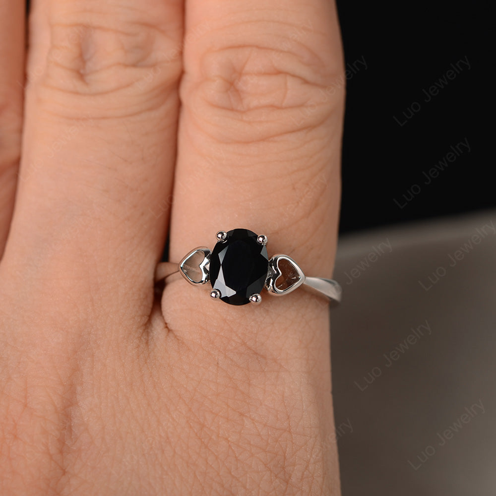 Oval Cut Solitaire Black Stone Wedding Ring - LUO Jewelry
