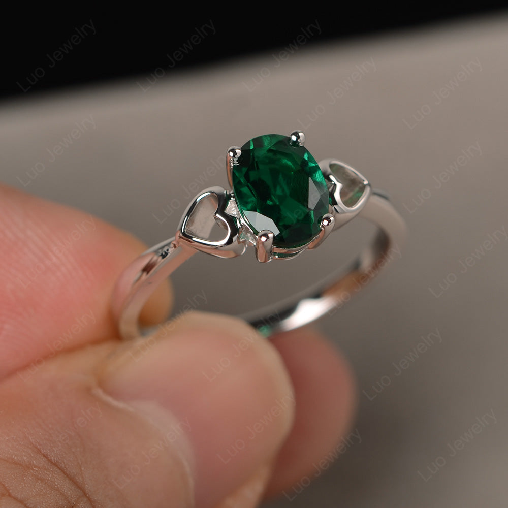 Oval Cut Solitaire Lab Emerald Wedding Ring - LUO Jewelry