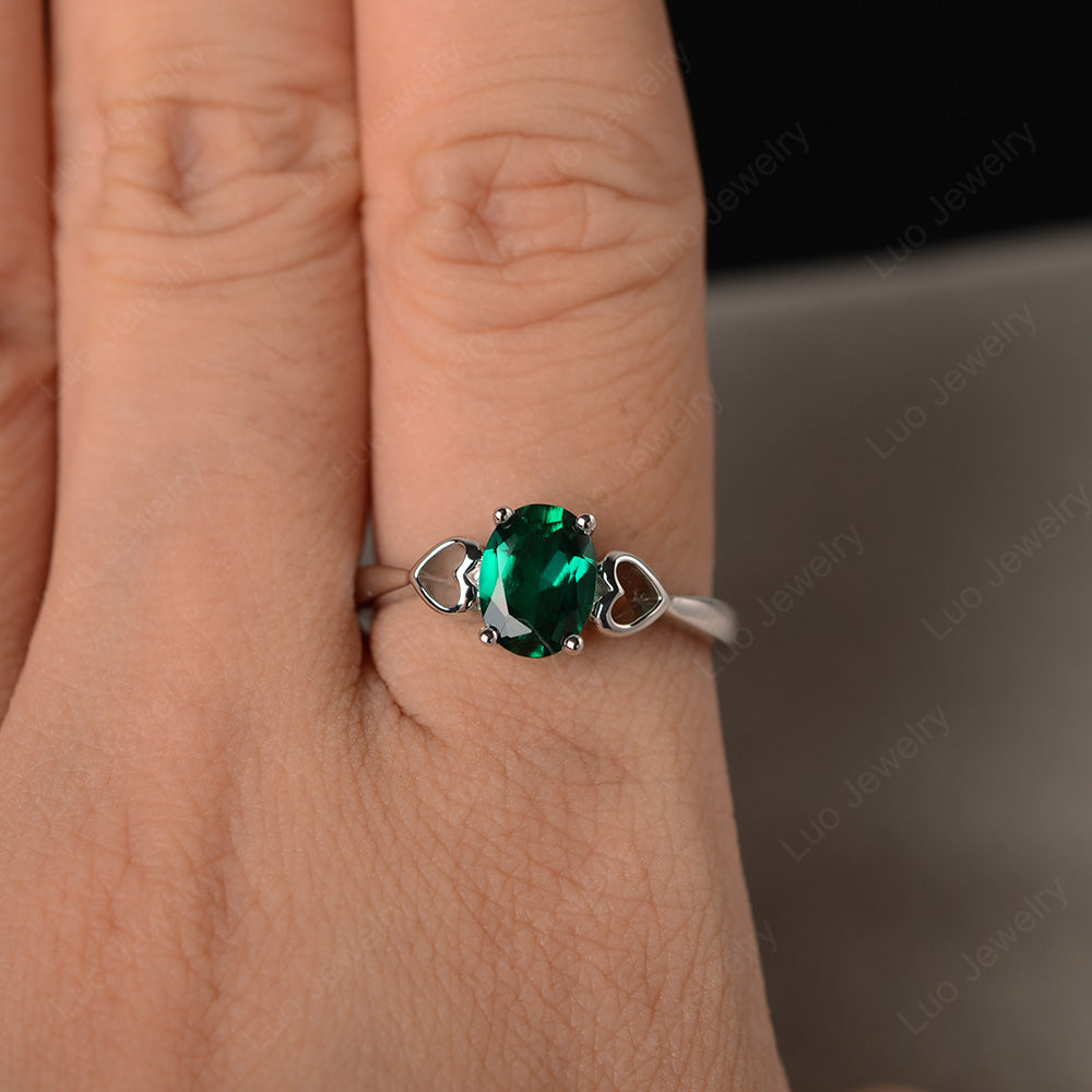 Oval Cut Solitaire Lab Emerald Wedding Ring - LUO Jewelry