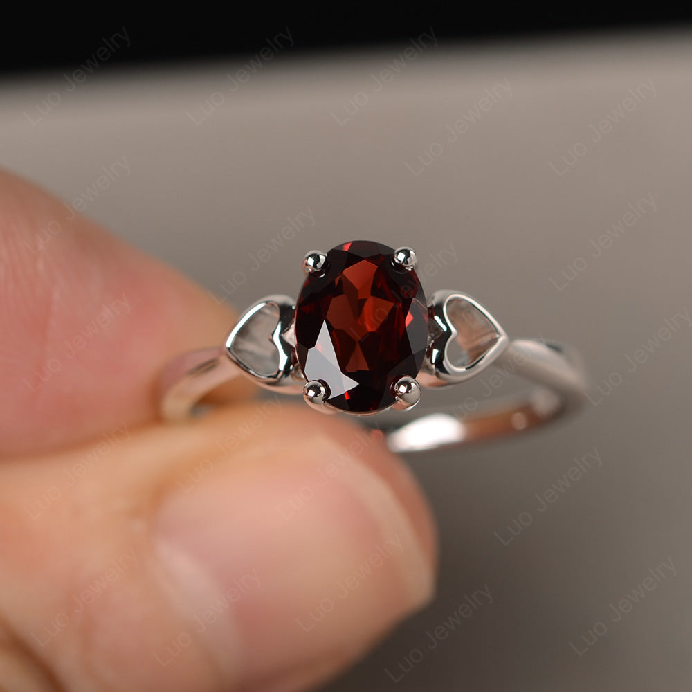 Oval Cut Solitaire Garnet Wedding Ring - LUO Jewelry