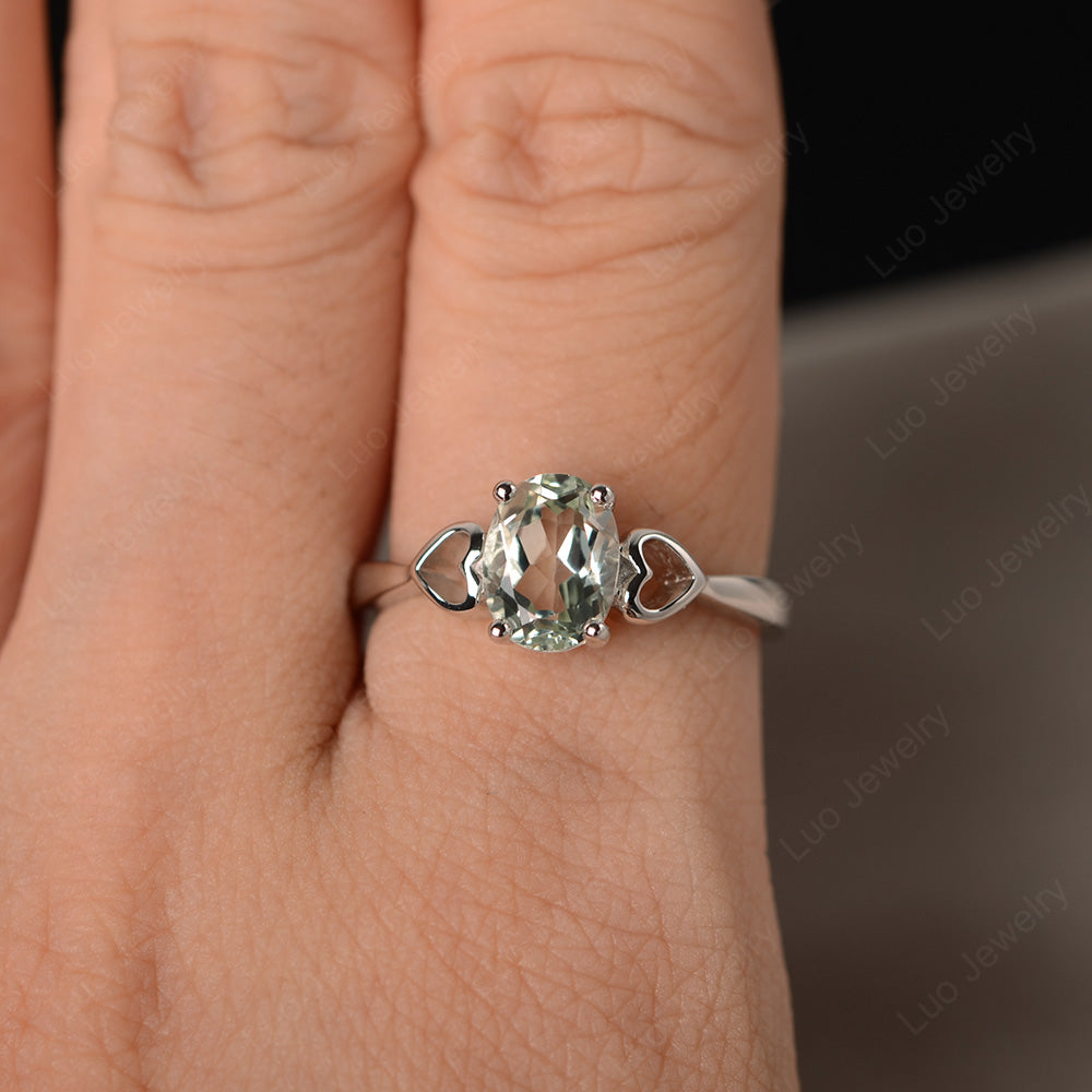 Oval Cut Solitaire Green Amethyst Wedding Ring - LUO Jewelry