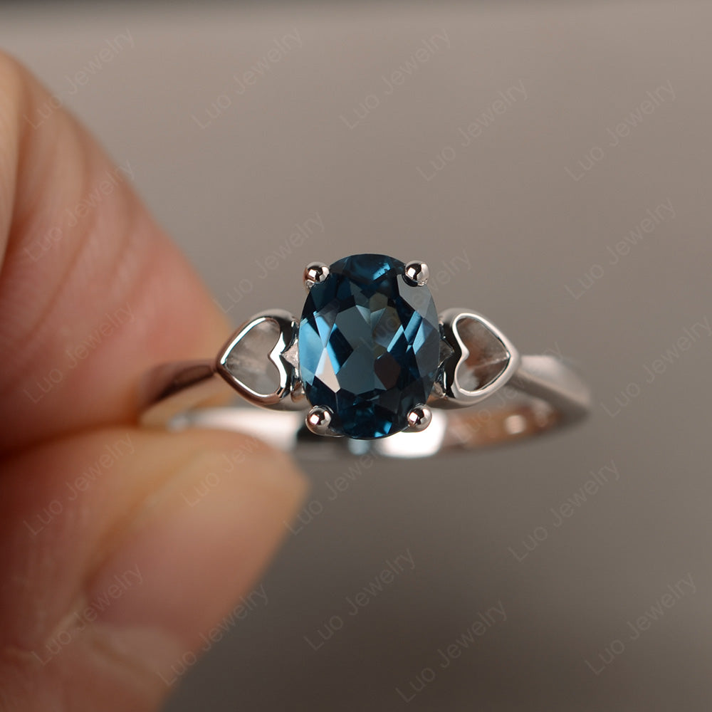 Oval Cut Solitaire London Blue Topaz Wedding Ring - LUO Jewelry
