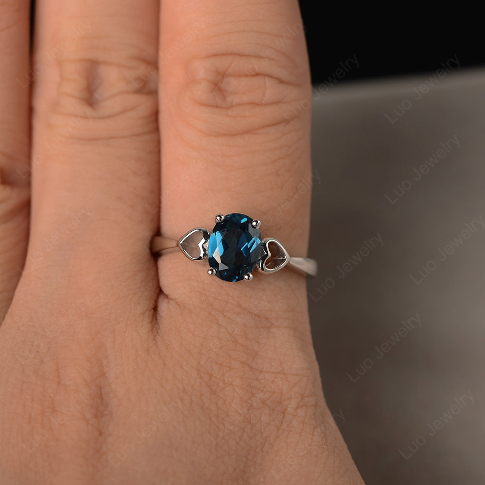 Oval Cut Solitaire London Blue Topaz Wedding Ring - LUO Jewelry