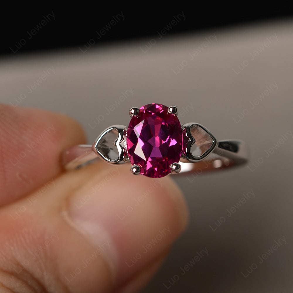 Oval Cut Solitaire Ruby Wedding Ring - LUO Jewelry