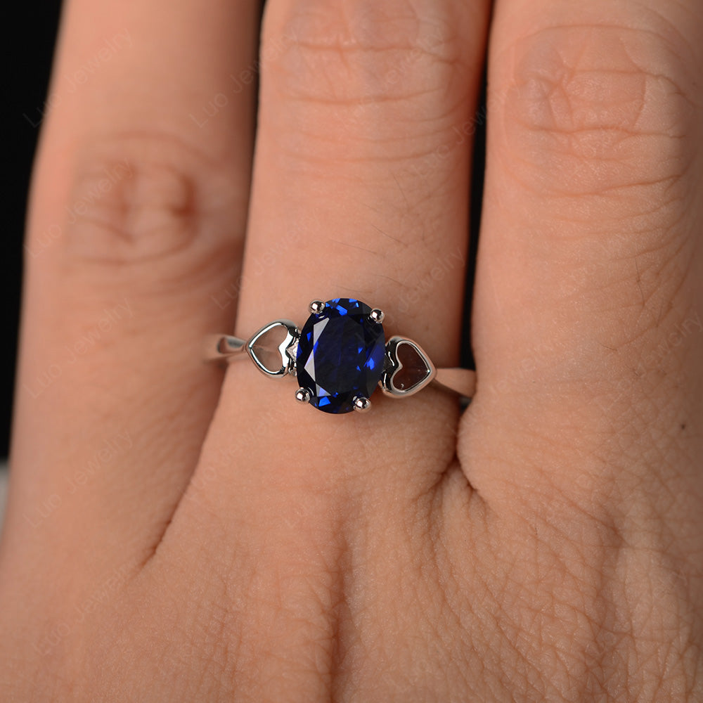 Oval Cut Solitaire Lab Sapphire Wedding Ring - LUO Jewelry