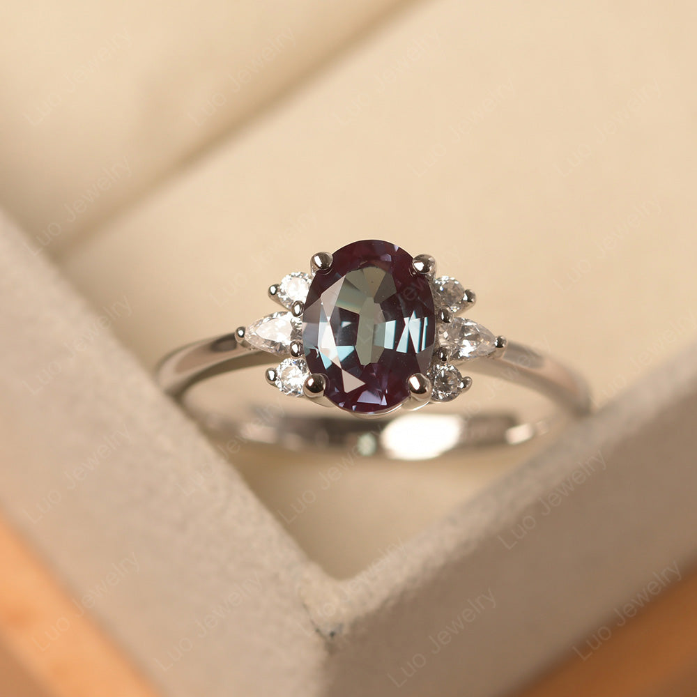 Oval Cut Alexandrite Engagement Rings Rose Gold - LUO Jewelry