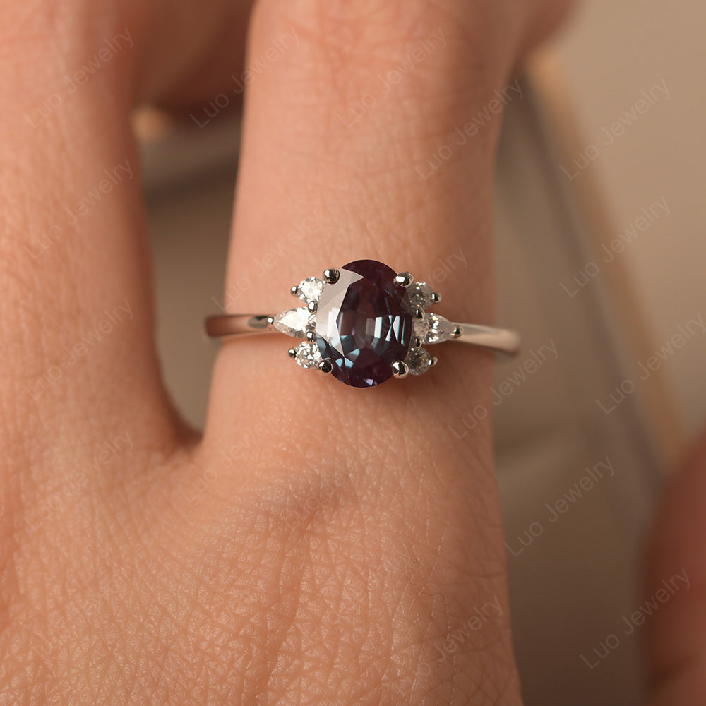 Oval Cut Alexandrite Engagement Rings Rose Gold - LUO Jewelry