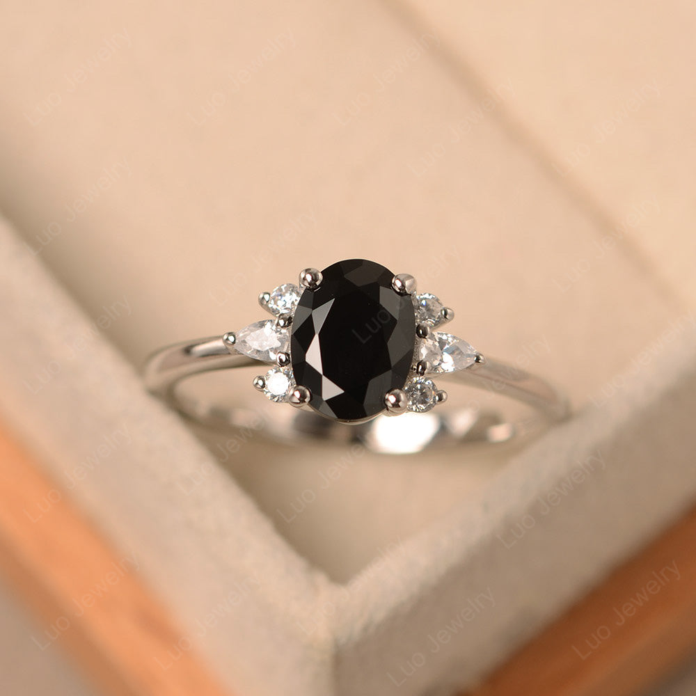 Oval Cut Black Spinel Engagement Rings Rose Gold - LUO Jewelry