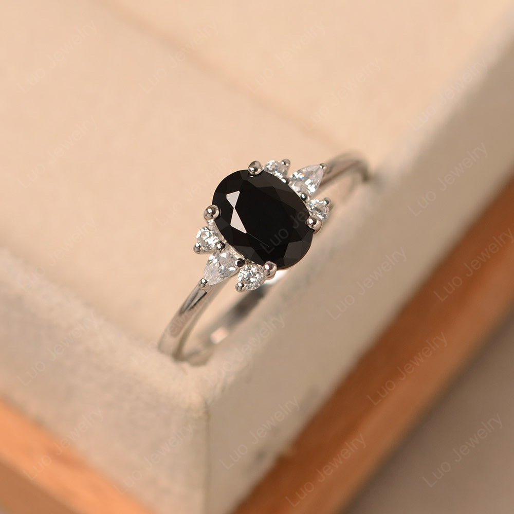 Oval Cut Black Spinel Engagement Rings Rose Gold - LUO Jewelry