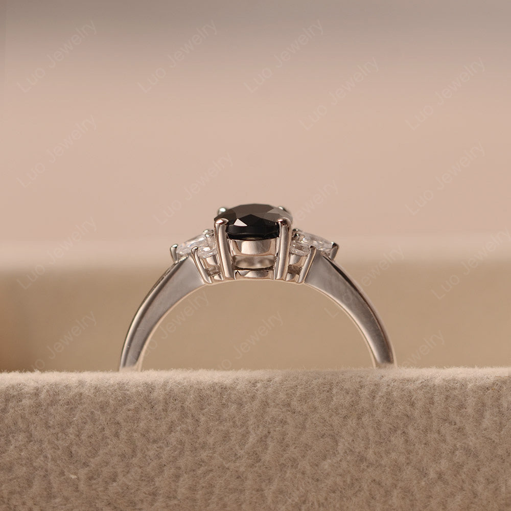 Oval Cut Black Spinel Engagement Rings Rose Gold - LUO Jewelry