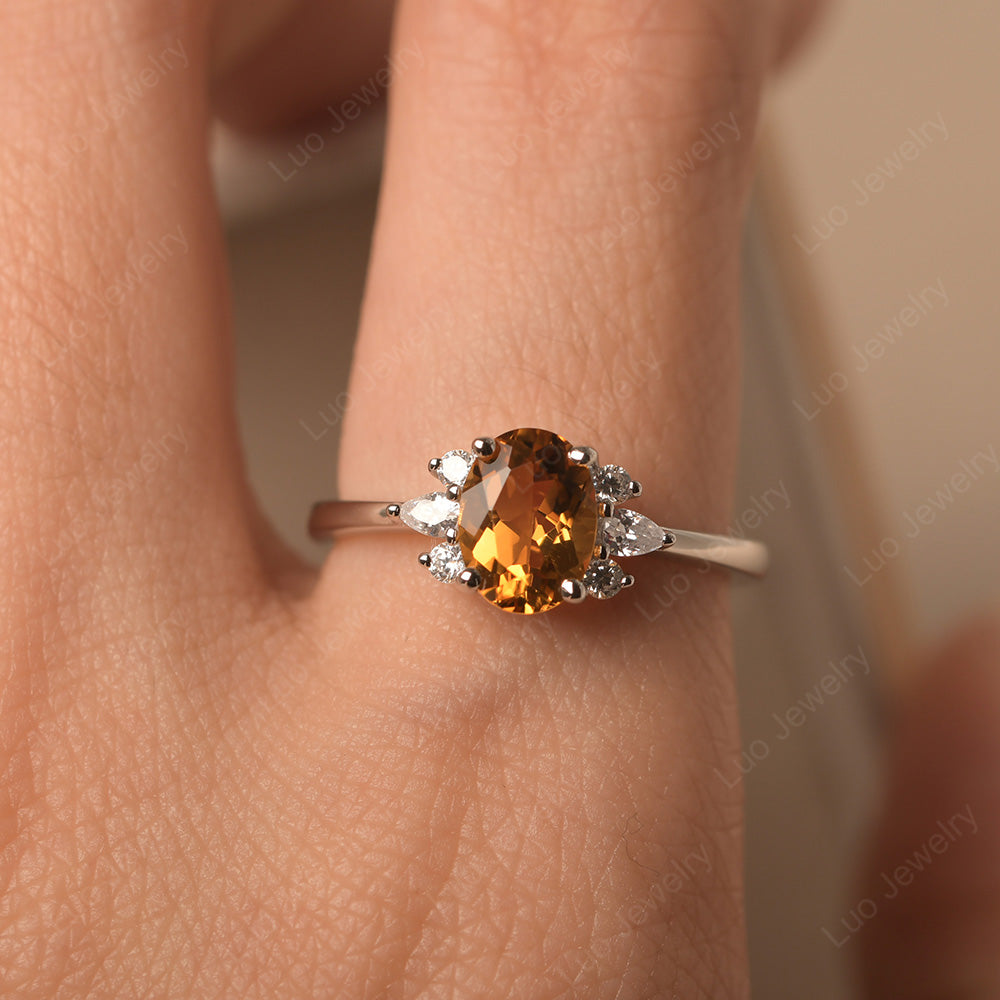 Oval Cut Citrine Engagement Rings Rose Gold - LUO Jewelry