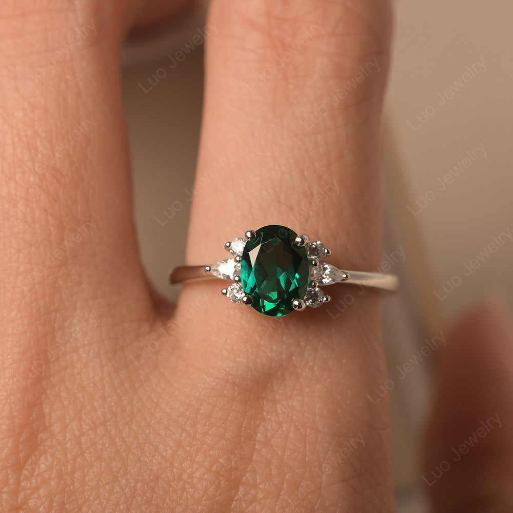 Oval Cut Emerald Engagement Rings Rose Gold - LUO Jewelry