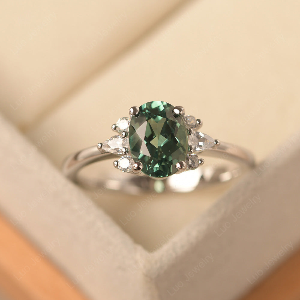 Oval Cut Green Sapphire Engagement Rings Rose Gold - LUO Jewelry