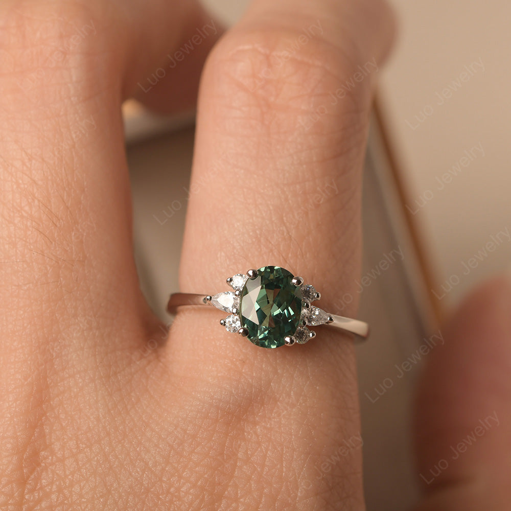 Oval Cut Green Sapphire Engagement Rings Rose Gold - LUO Jewelry