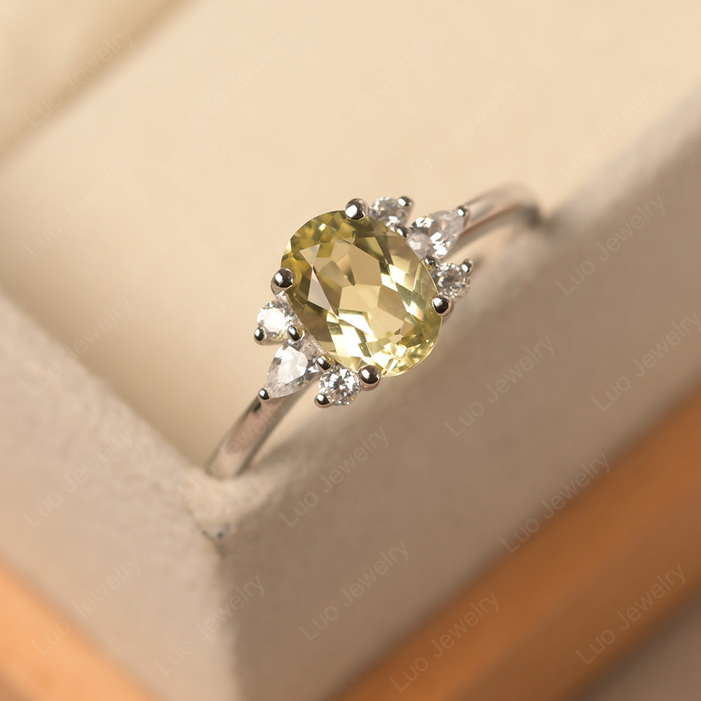 Oval Cut Lemon Quartz Engagement Rings Rose Gold - LUO Jewelry