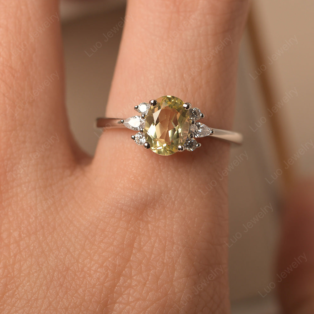 Oval Cut Lemon Quartz Engagement Rings Rose Gold - LUO Jewelry