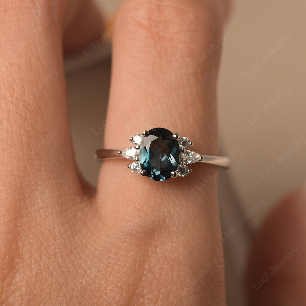 Oval Cut London Blue Topaz Engagement Rings Rose Gold - LUO Jewelry