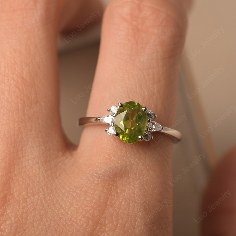 Oval Cut Peridot Engagement Rings Rose Gold - LUO Jewelry