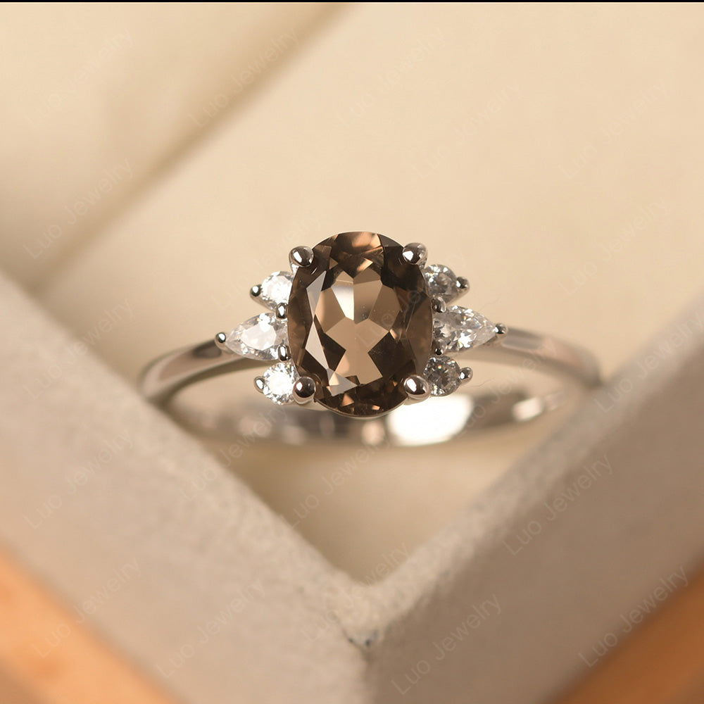 Oval Cut Smoky Quartz  Engagement Rings Rose Gold - LUO Jewelry