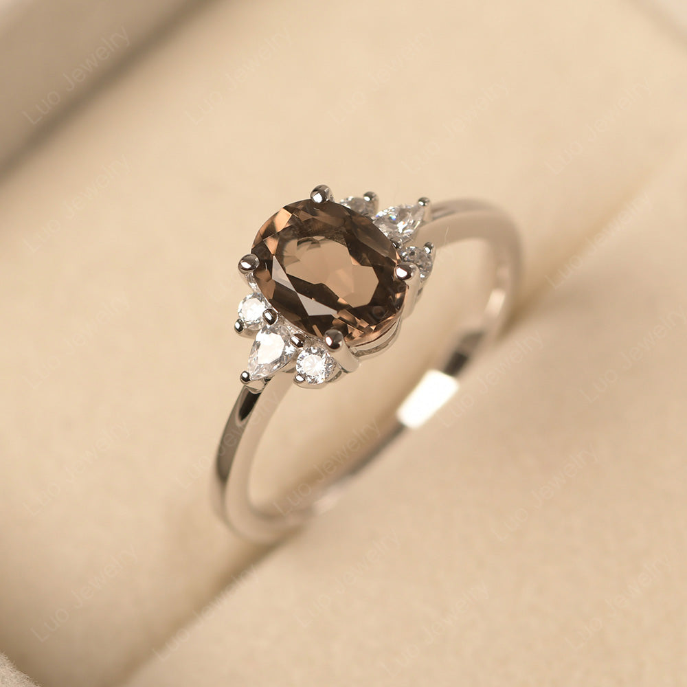 Oval Cut Smoky Quartz  Engagement Rings Rose Gold - LUO Jewelry