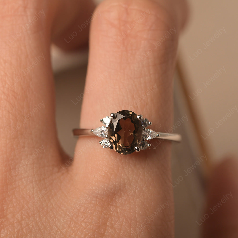 Oval Cut Smoky Quartz  Engagement Rings Rose Gold - LUO Jewelry