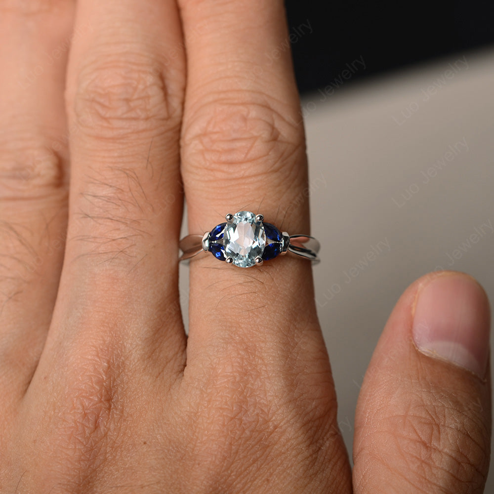 Oval Cut Art Deco Aquamarine Ring Yellow Gold - LUO Jewelry