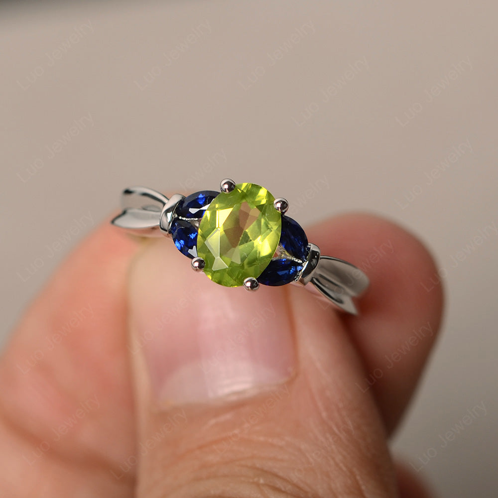 Oval Cut Art Deco Peridot Ring Yellow Gold - LUO Jewelry