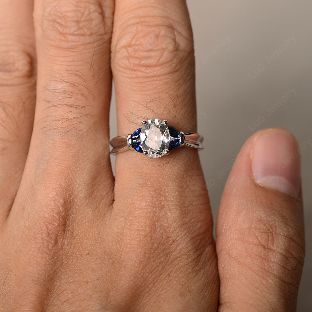 Oval Cut Art Deco White Topaz Ring Yellow Gold - LUO Jewelry