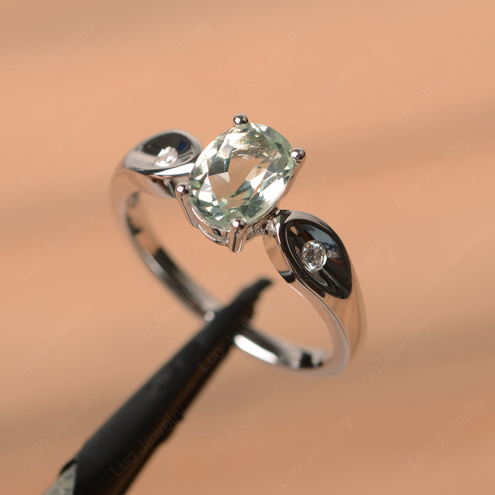 Unique Oval Cut Green Amethyst Ring Yellow Gold - LUO Jewelry