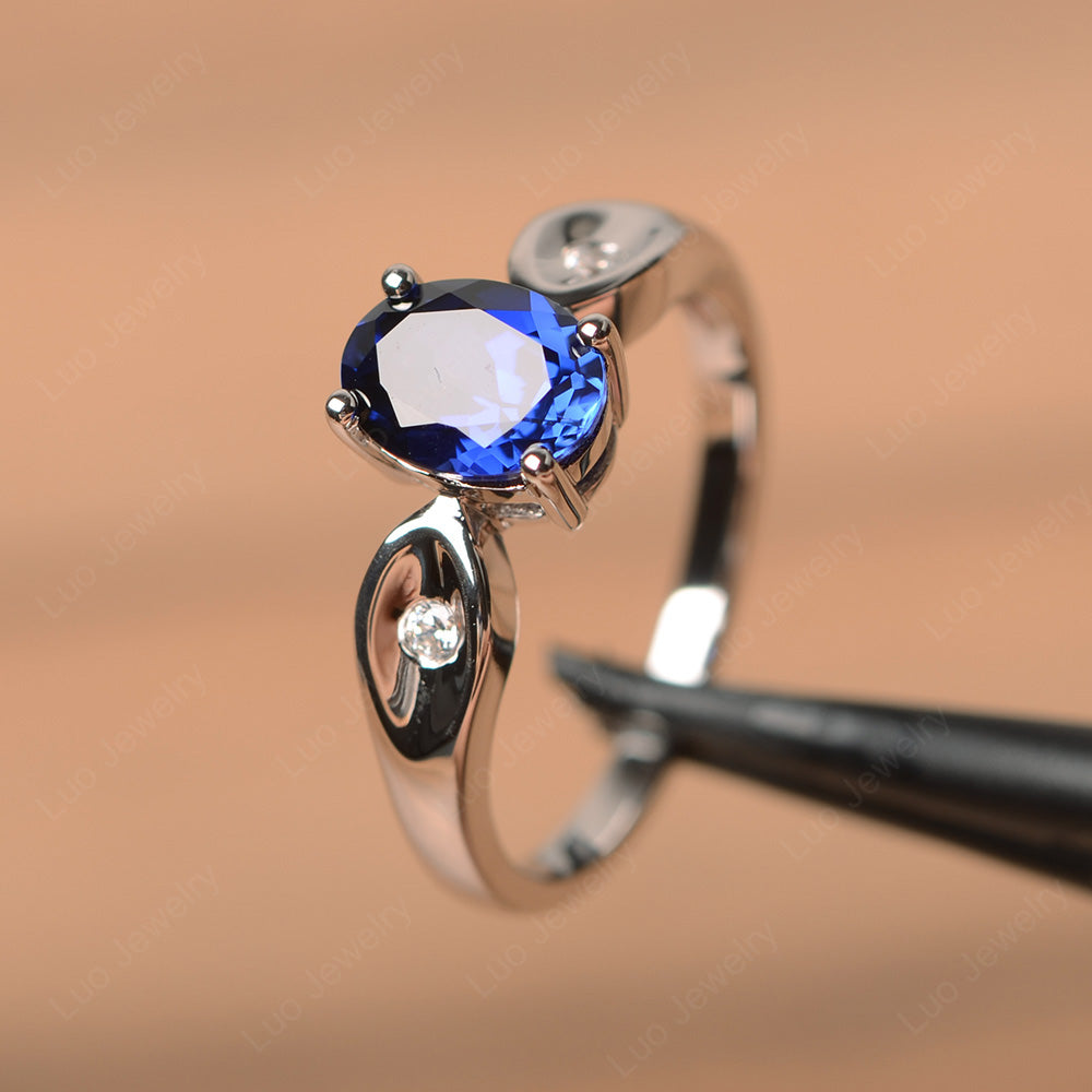 Unique Oval Cut Lab Sapphire Ring Yellow Gold - LUO Jewelry