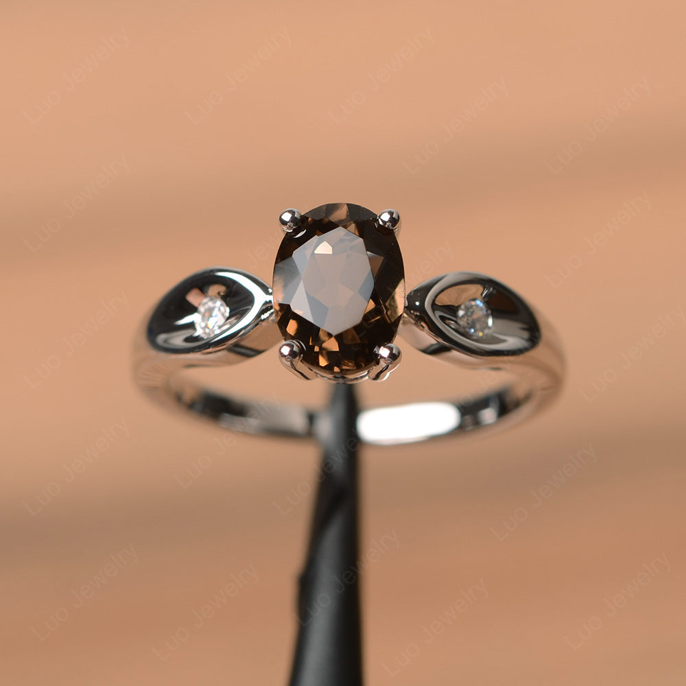 Unique Oval Cut Smoky Quartz  Ring Yellow Gold - LUO Jewelry